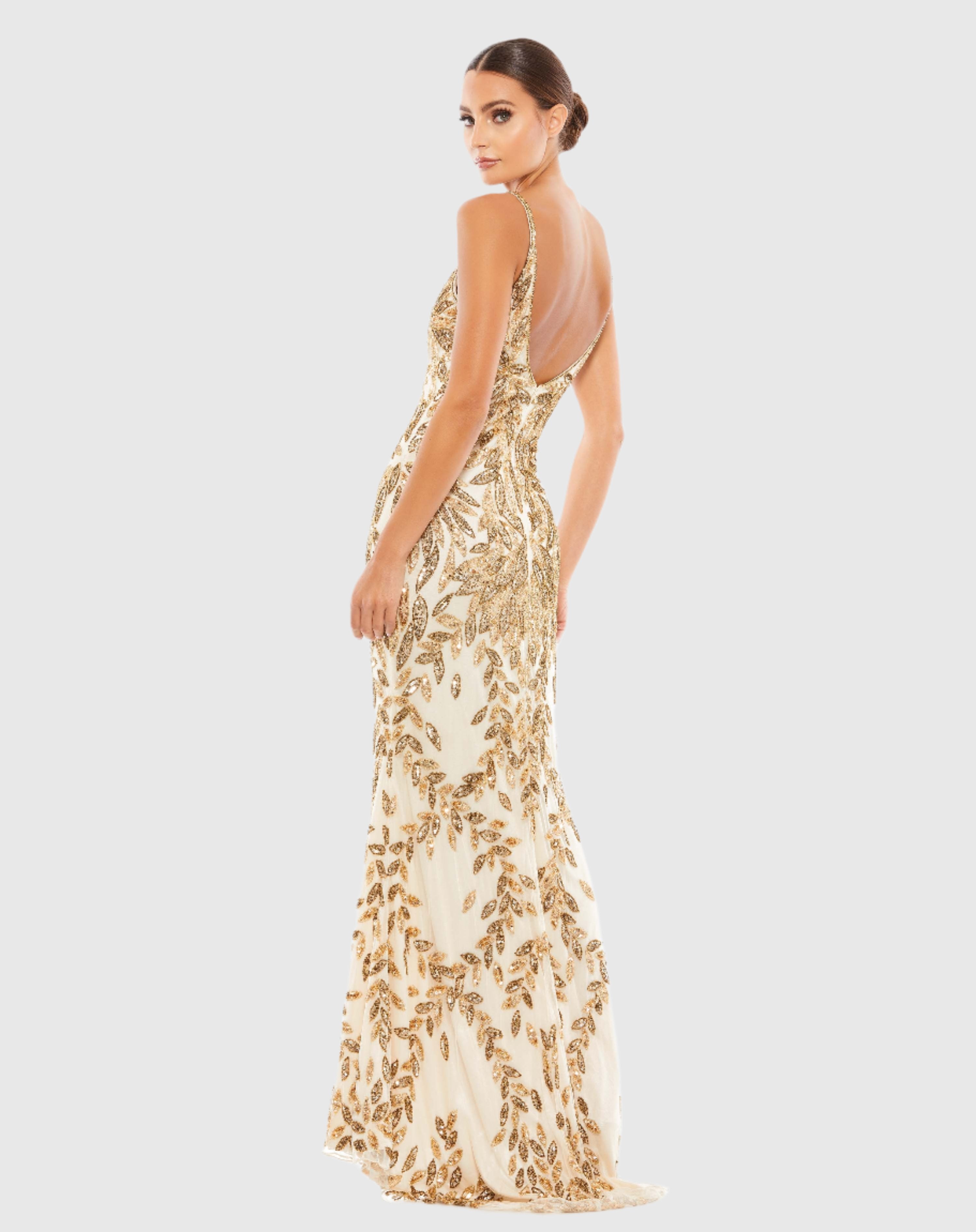 Embellished Gold Leaf Evening Gown ...